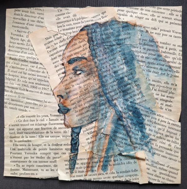 Aquarelle originale sur superposition de pages de livres - "Femmes" 1