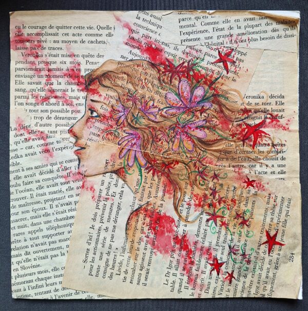 Aquarelle originale sur superposition de pages de livres - "Femmes" 2