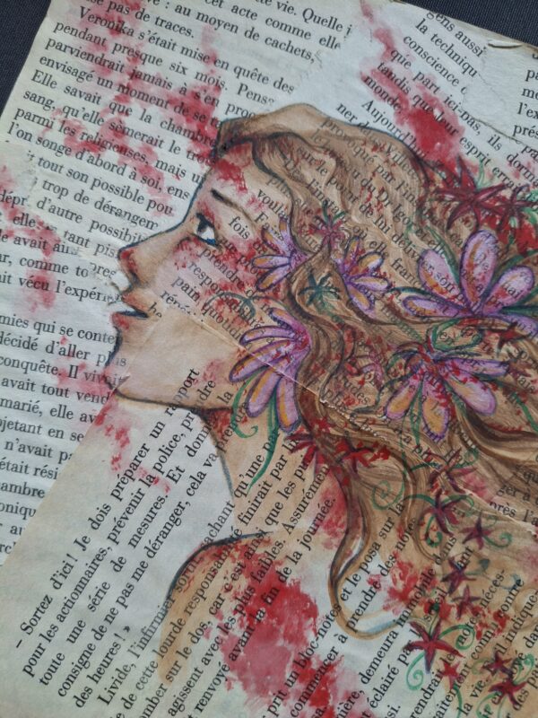 Aquarelle originale sur superposition de pages de livres - "Femmes" 2 – Image 2