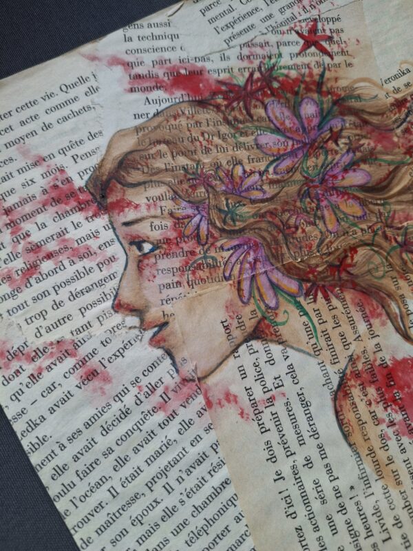 Aquarelle originale sur superposition de pages de livres - "Femmes" 2 – Image 3