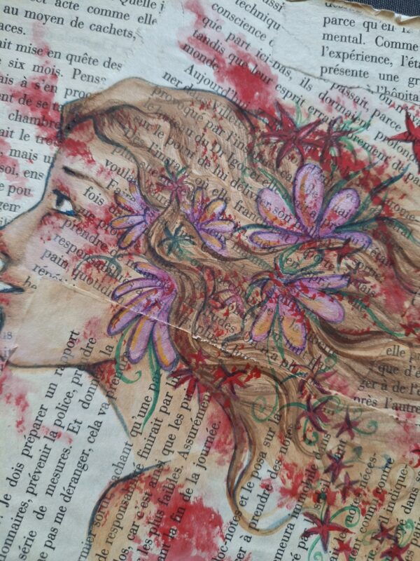 Aquarelle originale sur superposition de pages de livres - "Femmes" 2 – Image 4