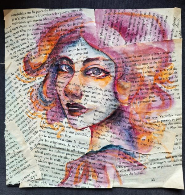 Aquarelle originale sur superposition de pages de livres - "Femmes" 3
