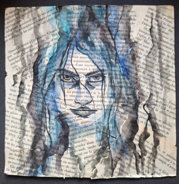 Aquarelle originale sur superposition de pages de livres - "Femmes" 4