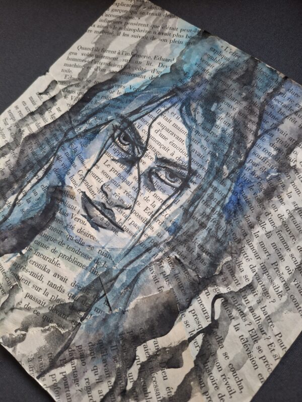 Aquarelle originale sur superposition de pages de livres - "Femmes" 4 – Image 3