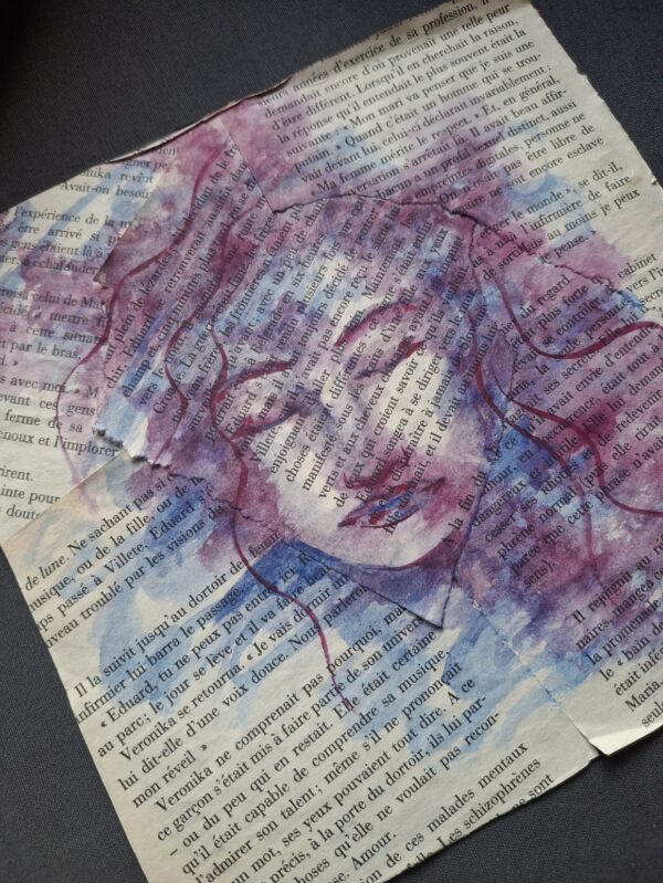 Aquarelle originale sur superposition de pages de livres - "Femmes" 5 – Image 4