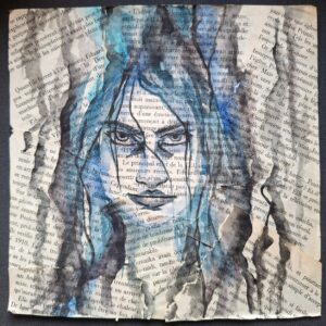 aquarelle sur page de livres recyclés illustration originale art féminin