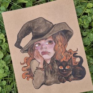 carnet aquarelle illustré avec dessin fantasy original